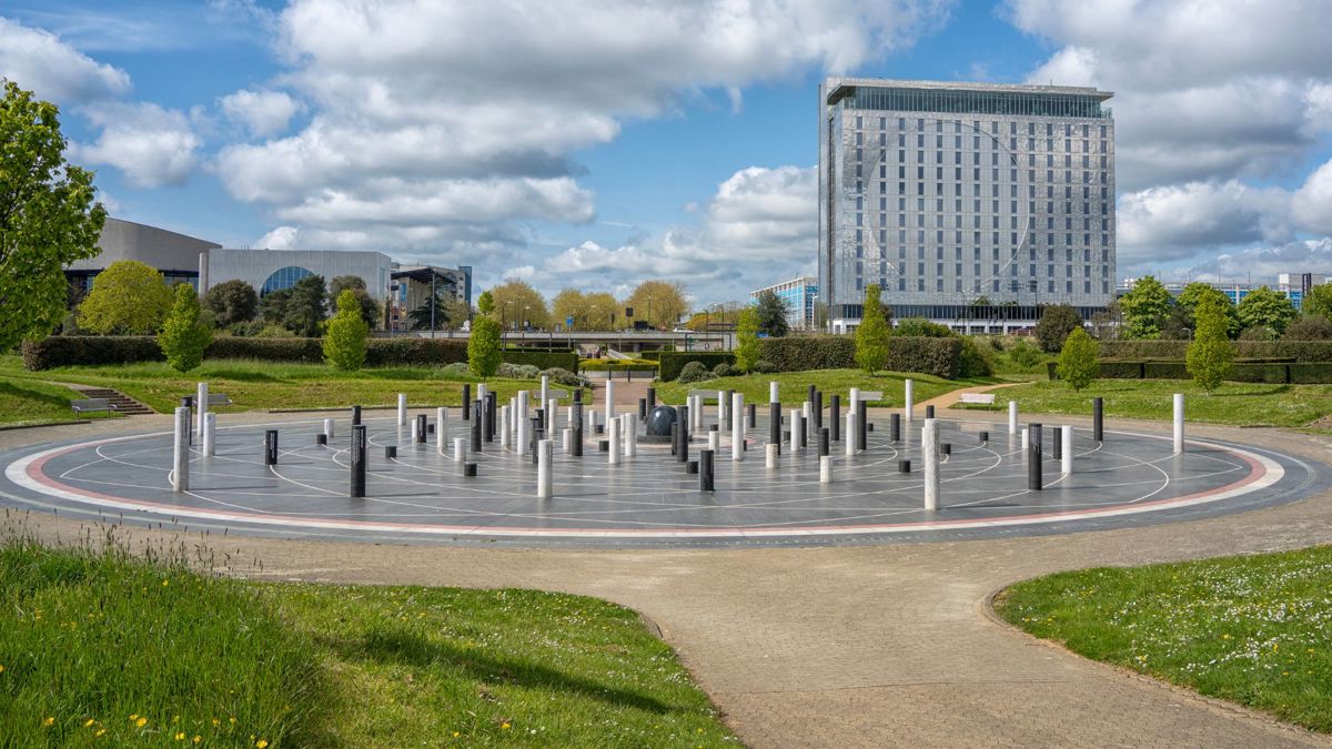 Public art with pillars Milton Keynes Rose in Campbell Park