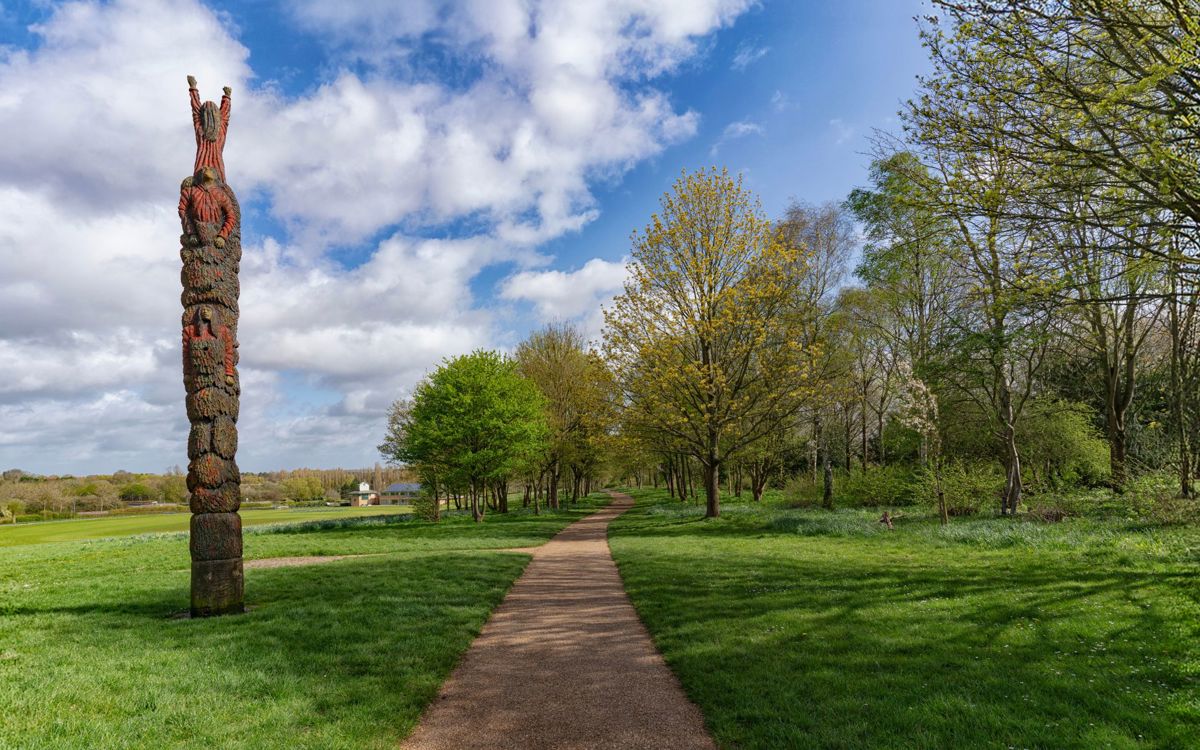 Campbell Park with Onwards and Upwards public art and the Pavilion in the background