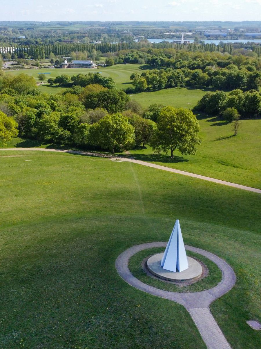 Drone view of Campbell Park with pavilion in background
